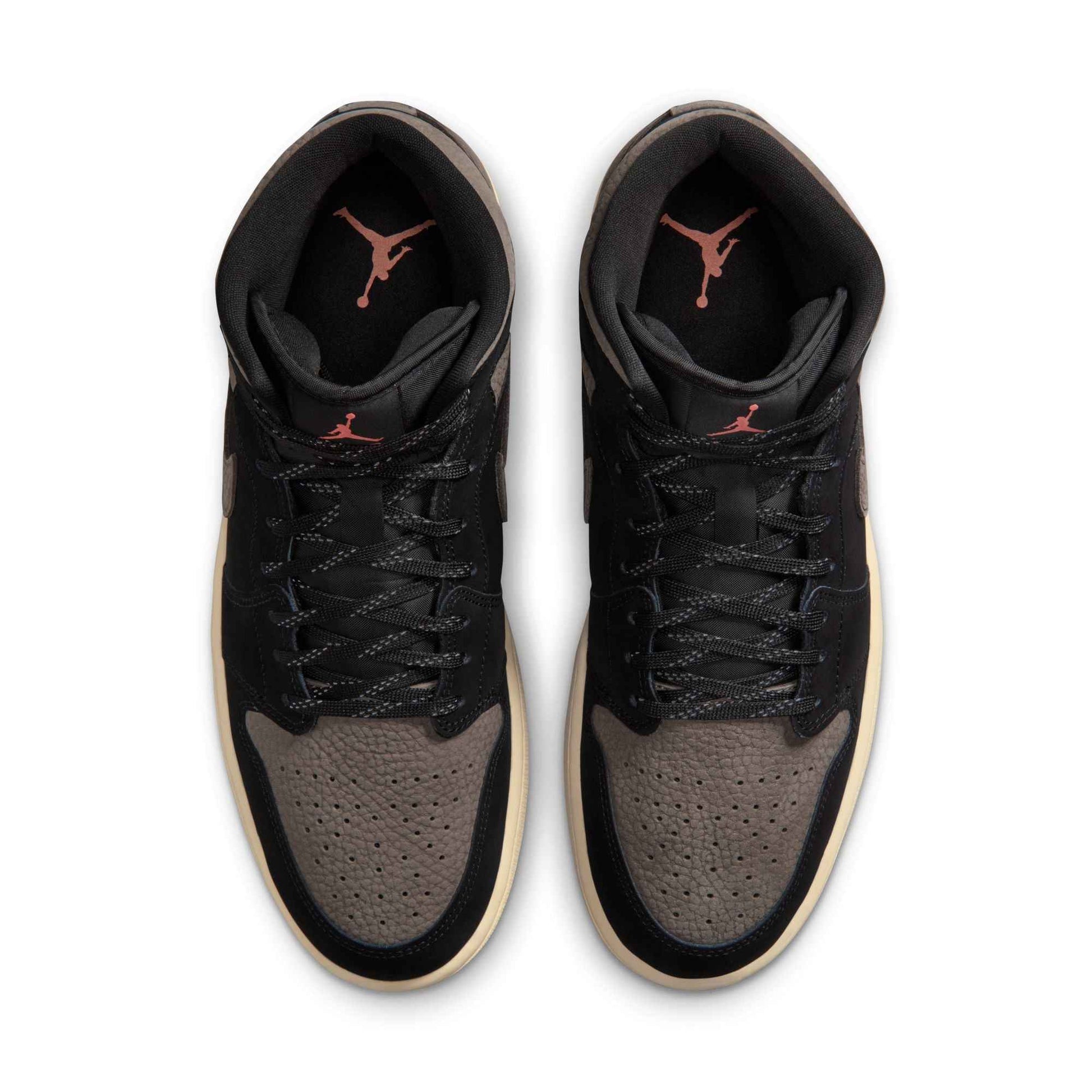 Air Jordan Mens 1 Mid SE - Black/Olive Grey