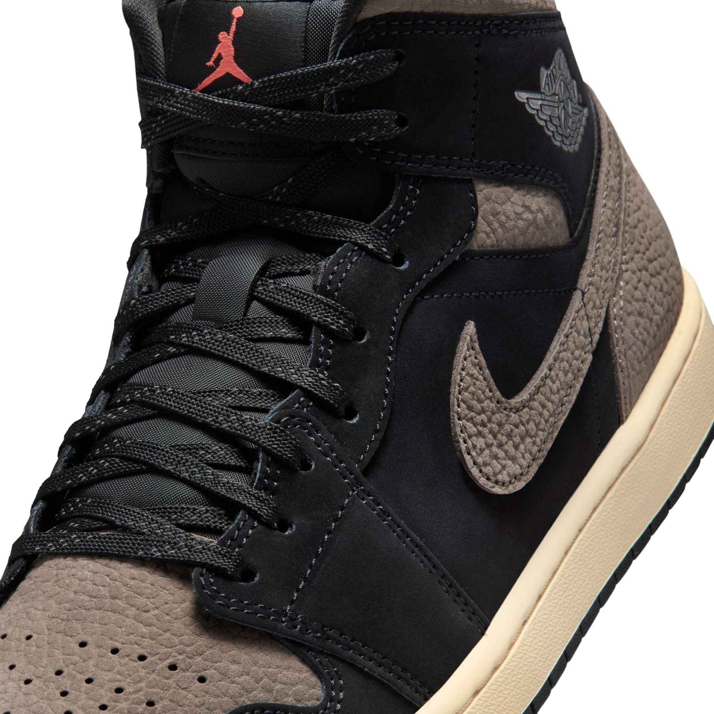 Air Jordan Mens 1 Mid SE - Black/Olive Grey