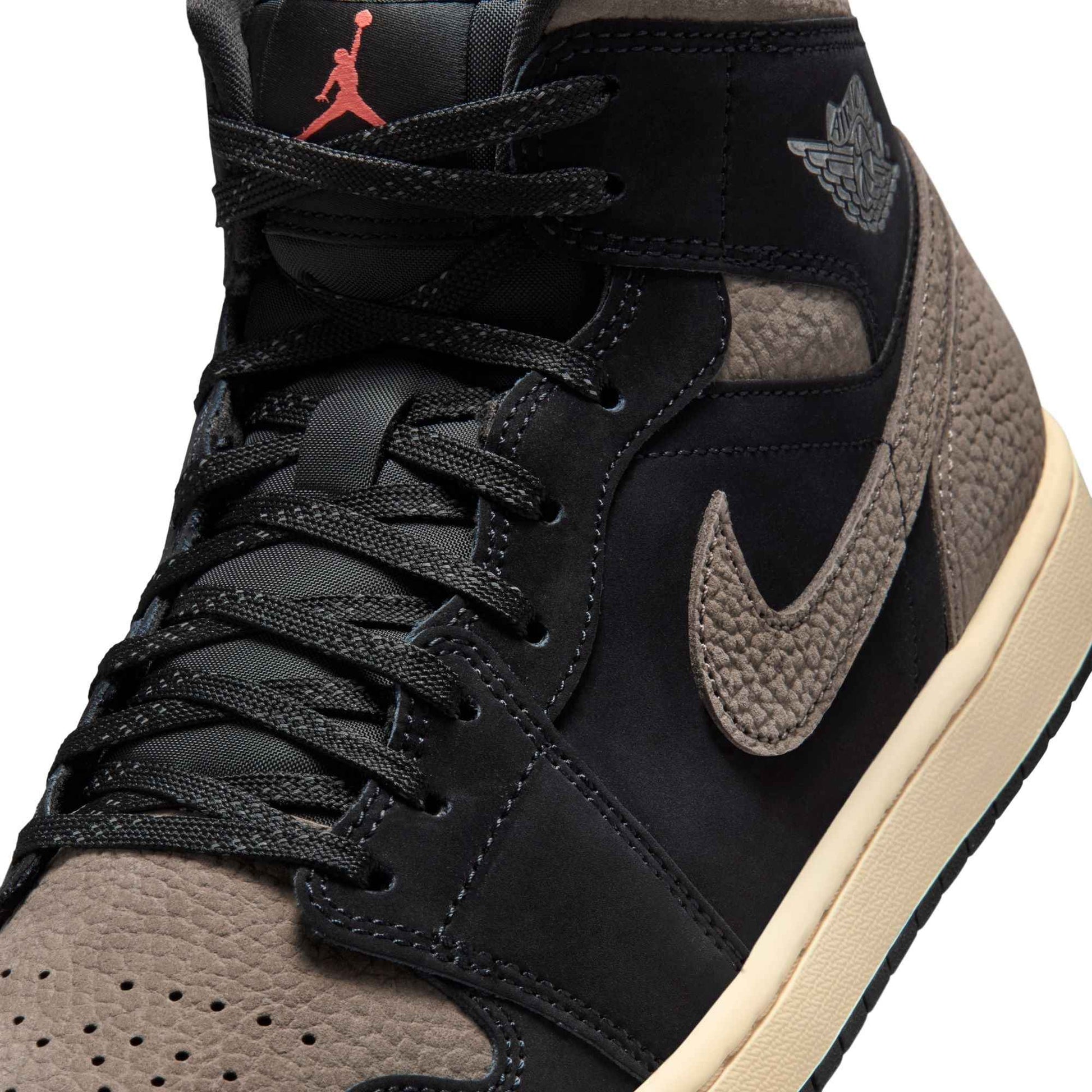 Air Jordan Mens 1 Mid SE - Black/Olive Grey