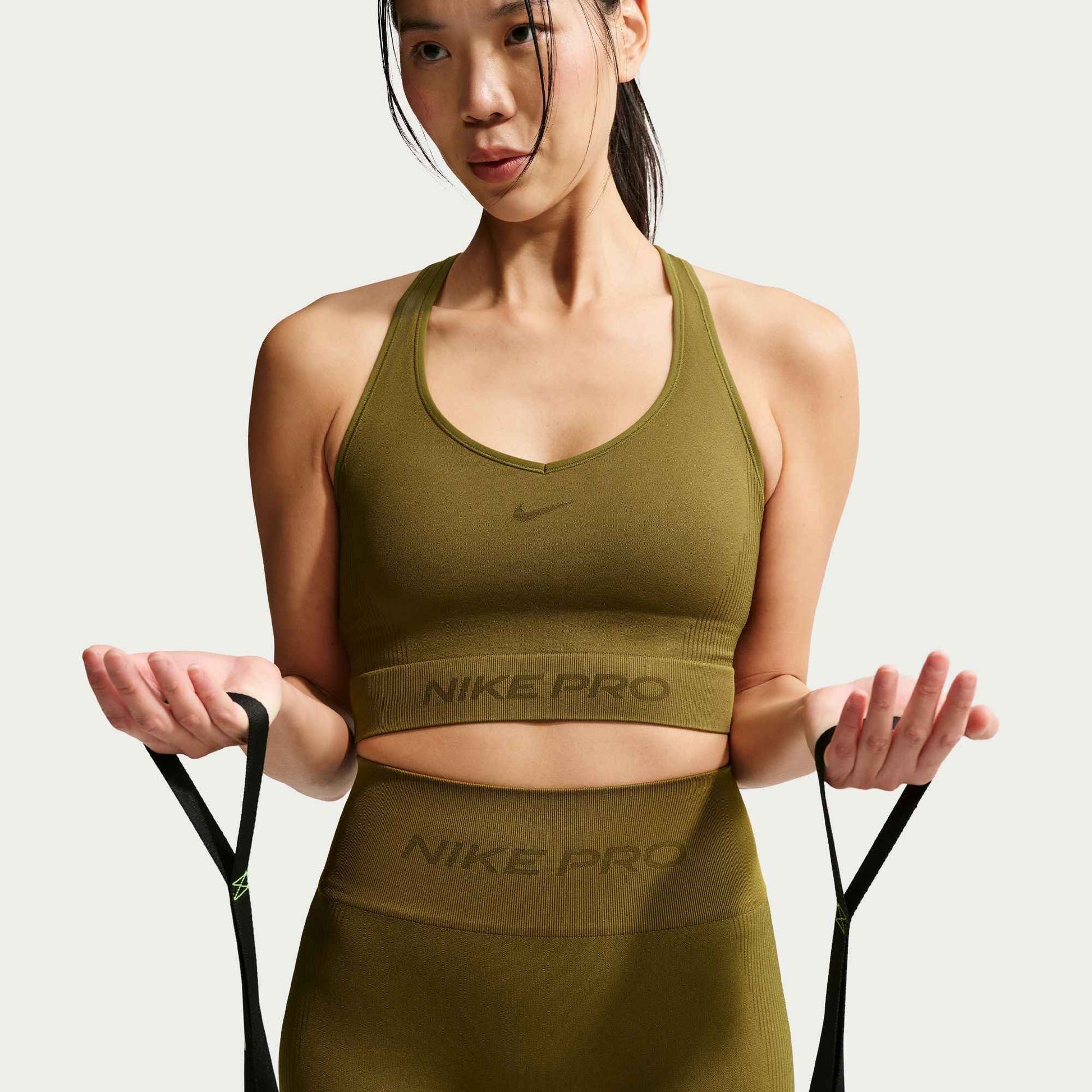 Nike Womens Pro Seamless Cropped Tank Top - Olive