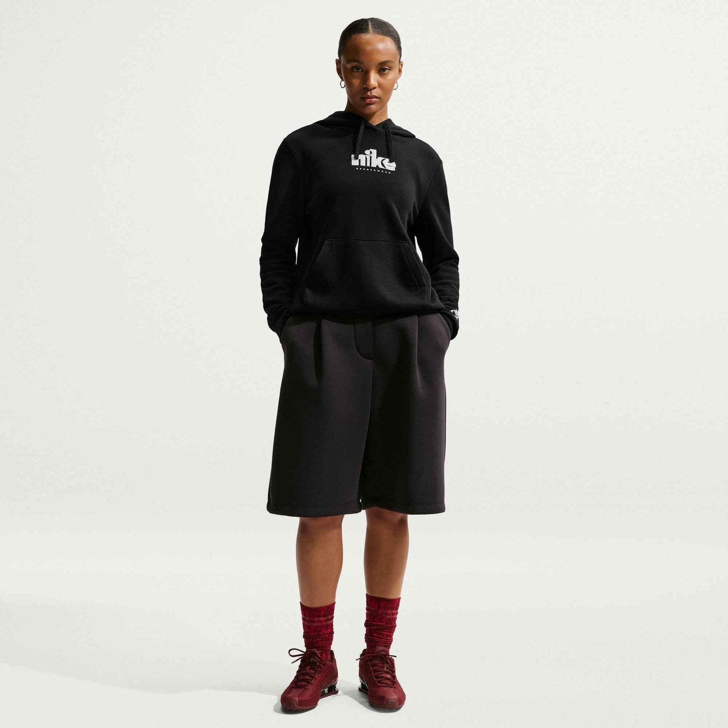 Nike Womens Fleece Graphic Pullover Hoodie - Black