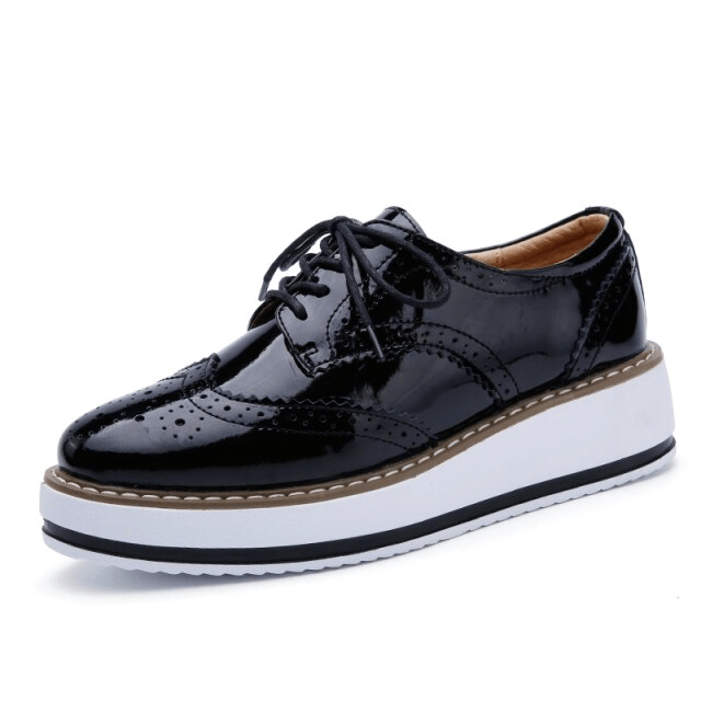 Akira Women's Patent Leather Platform Flat Shoes