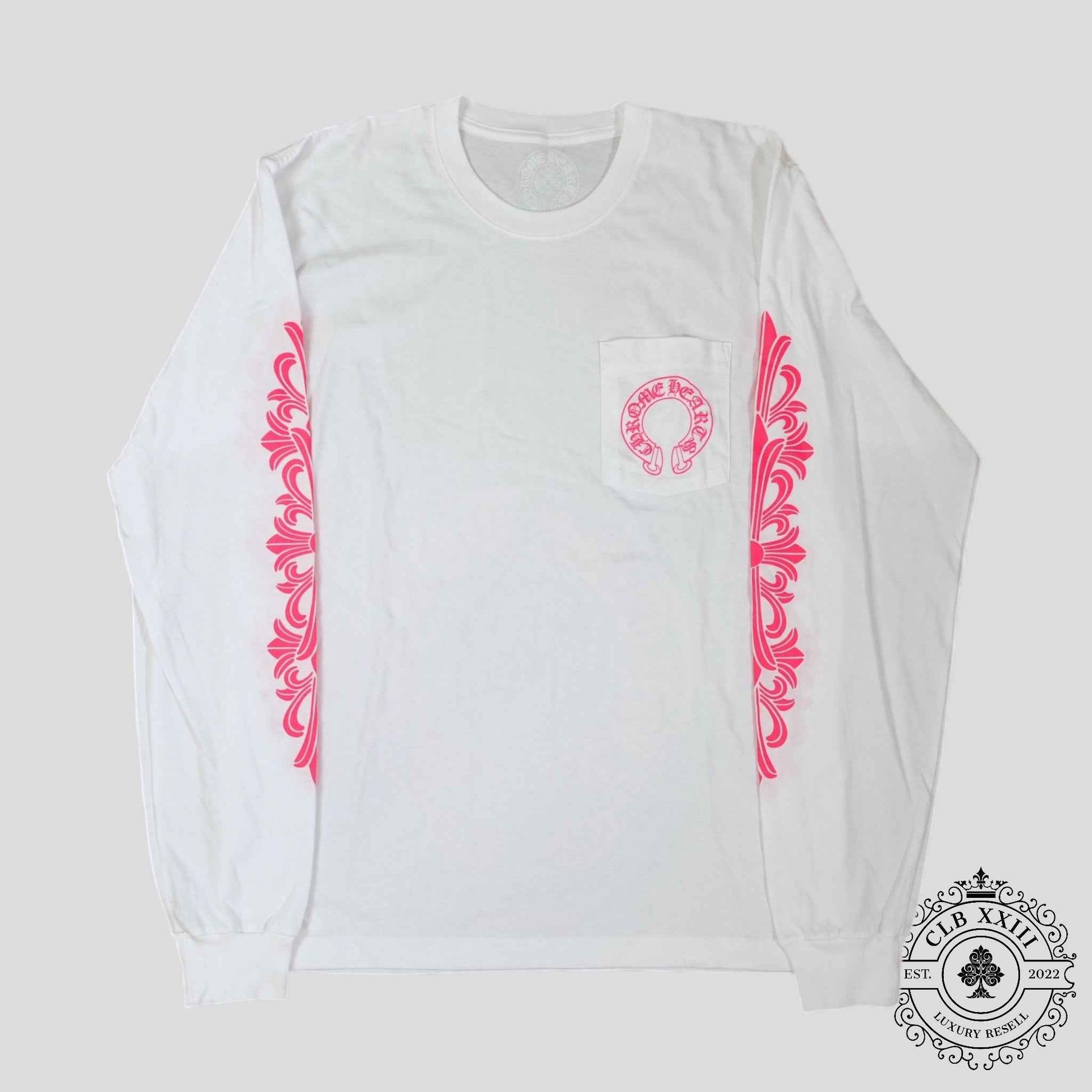 Chrome Hearts Horseshoe Logo Long Sleeve Tee in White/Pink