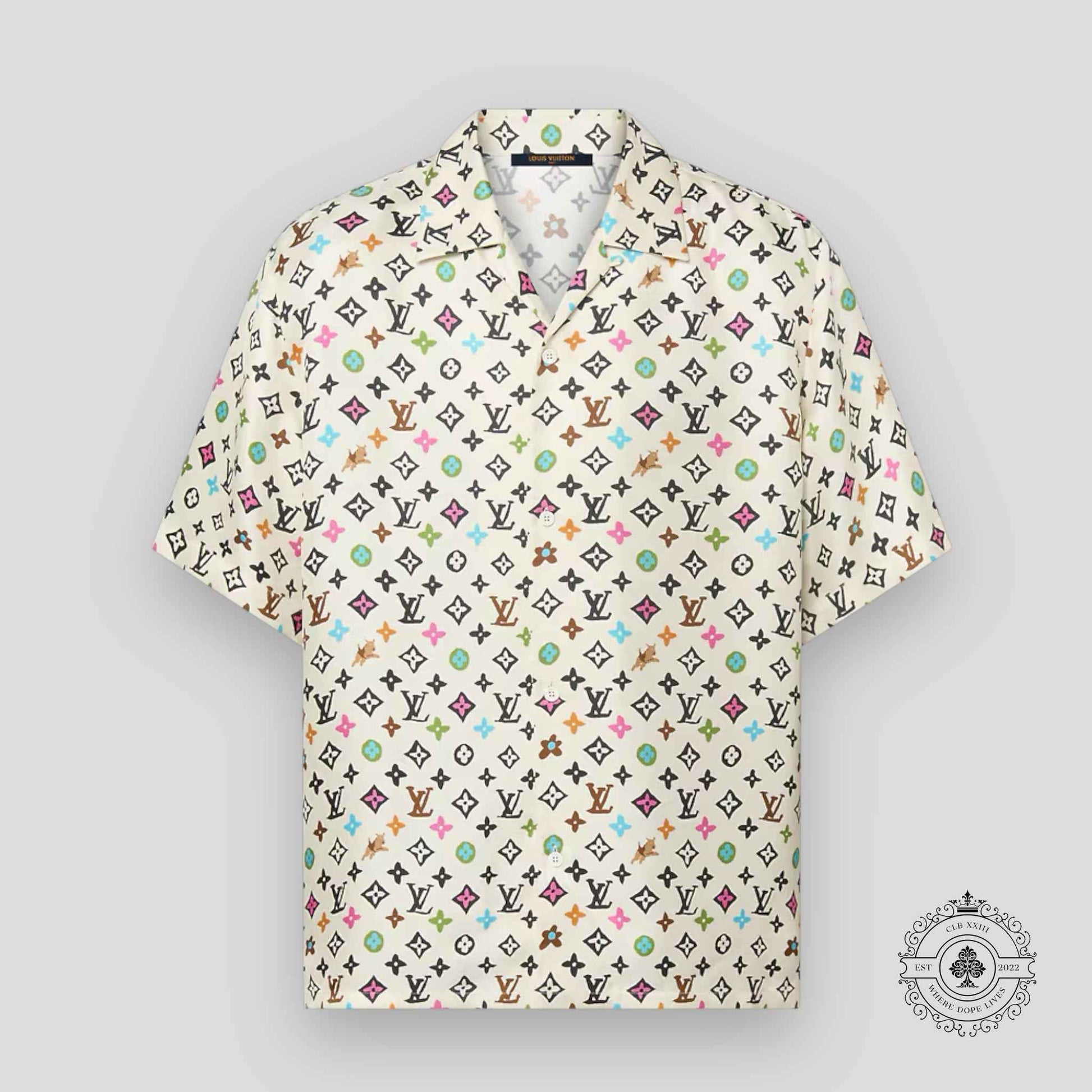 Louis Vuitton Monogram Craggy Printed Short-Sleeved Silk Shirt in Beige