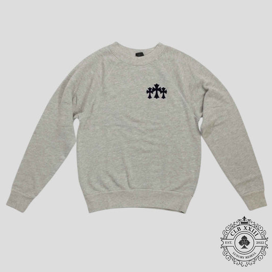 Chrome Hearts Women's Triple Cross CH Flocked Crewneck in Grey