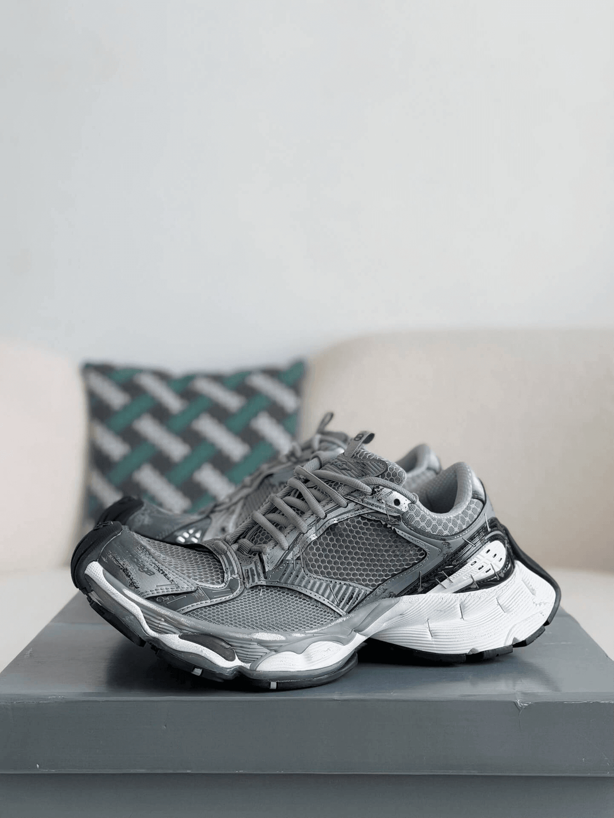 Balenciaga Men's Stapler Sneaker in Grey/ Silver/ Black/ White CUSTOM