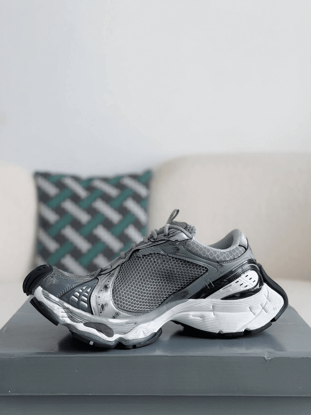 Balenciaga Men's Stapler Sneaker in Grey/ Silver/ Black/ White CUSTOM