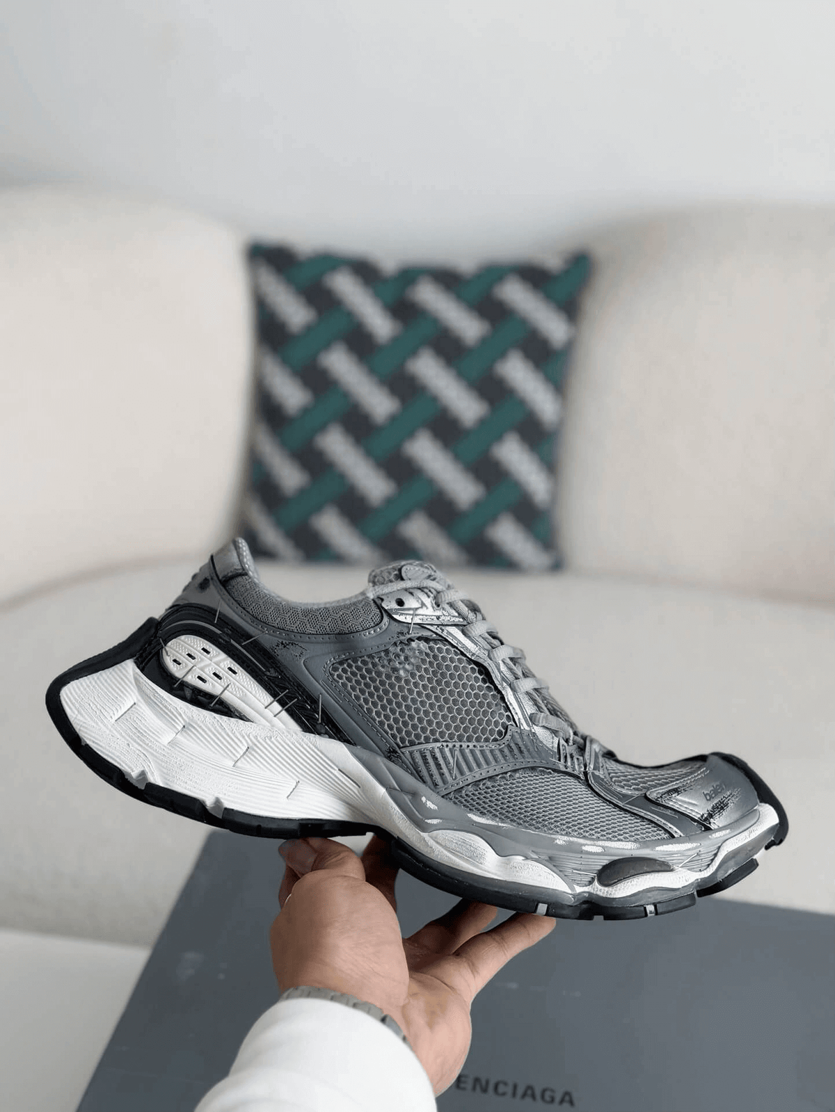Balenciaga Men's Stapler Sneaker in Grey/ Silver/ Black/ White CUSTOM