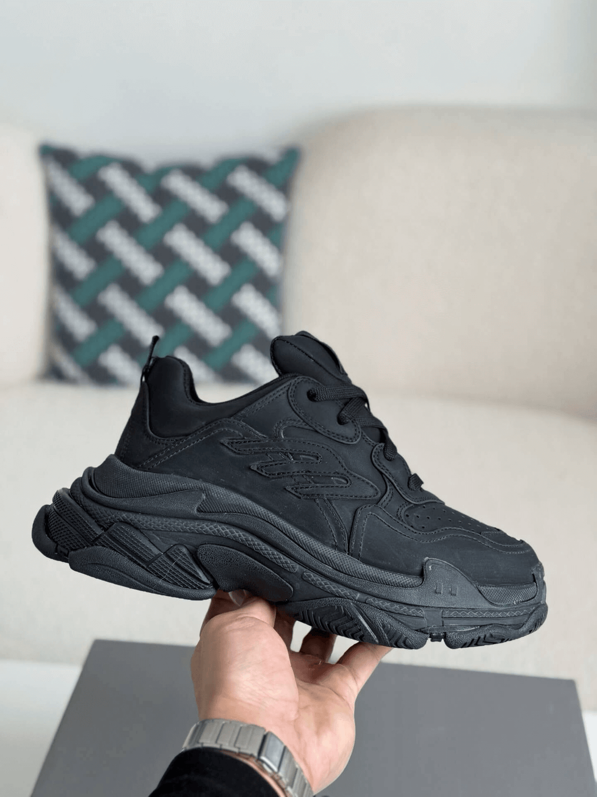 Balenciaga Triple S Sneaker – Full Black Nubuck & Mesh CUSTOM