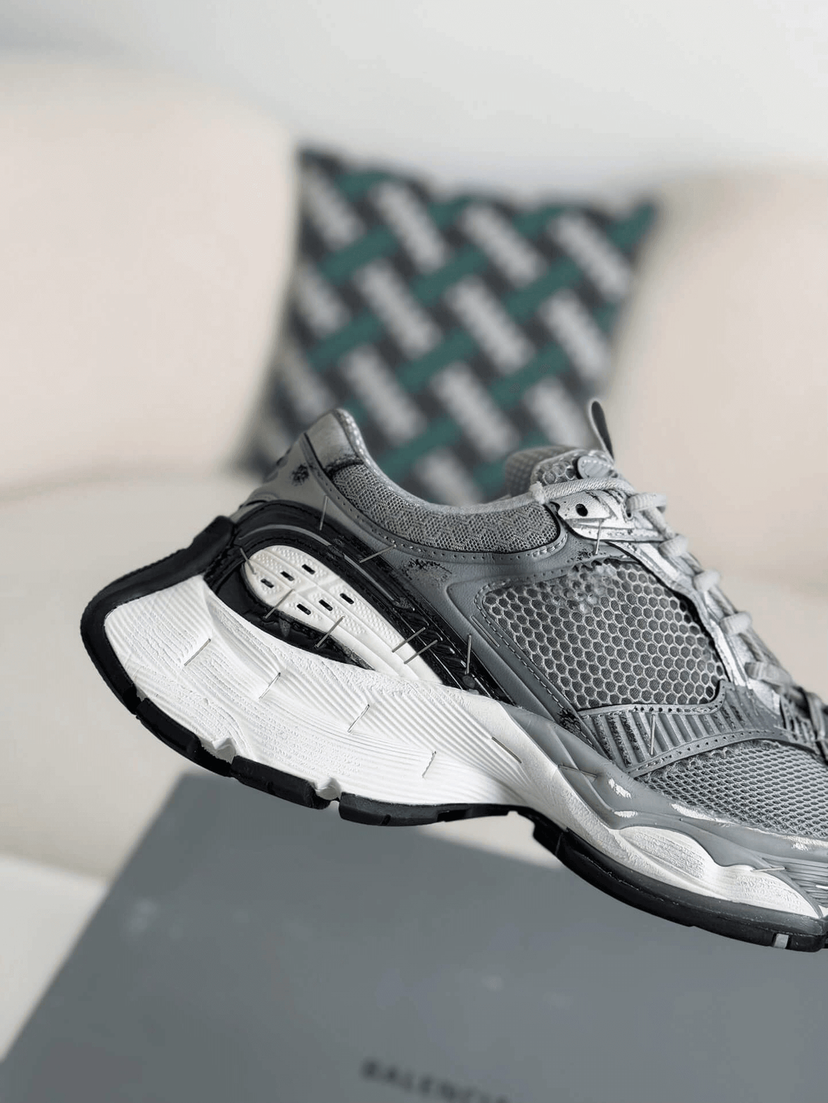 Balenciaga 10XL Sneaker – Grey, Black & White Distressed CUSTOM