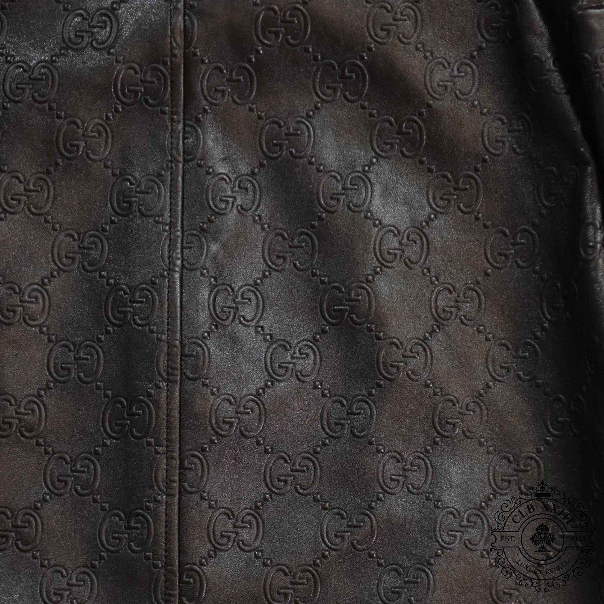 Gucci GG Leather Bomber Jacket in Black