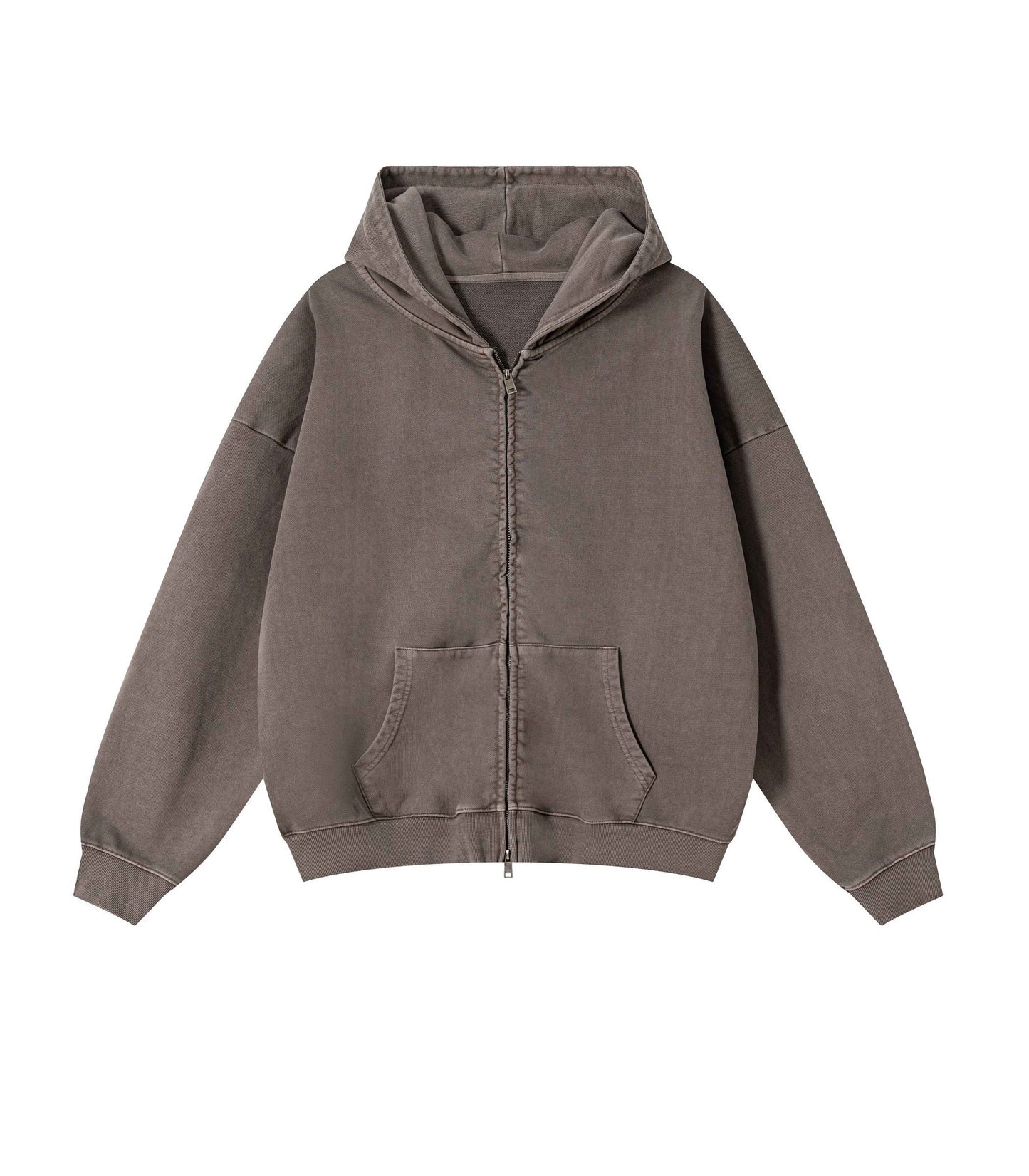 BROWN VINTAGE WASH ZIP HOODIE