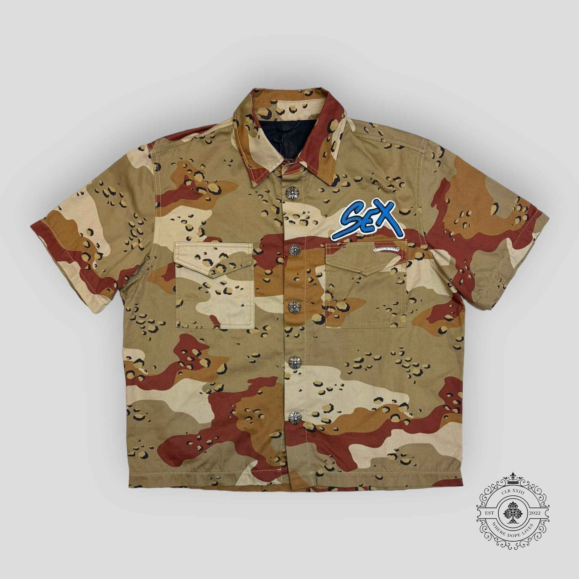 Chrome Hearts Matty Boy Sex Records Camouflage Shirt in Tan