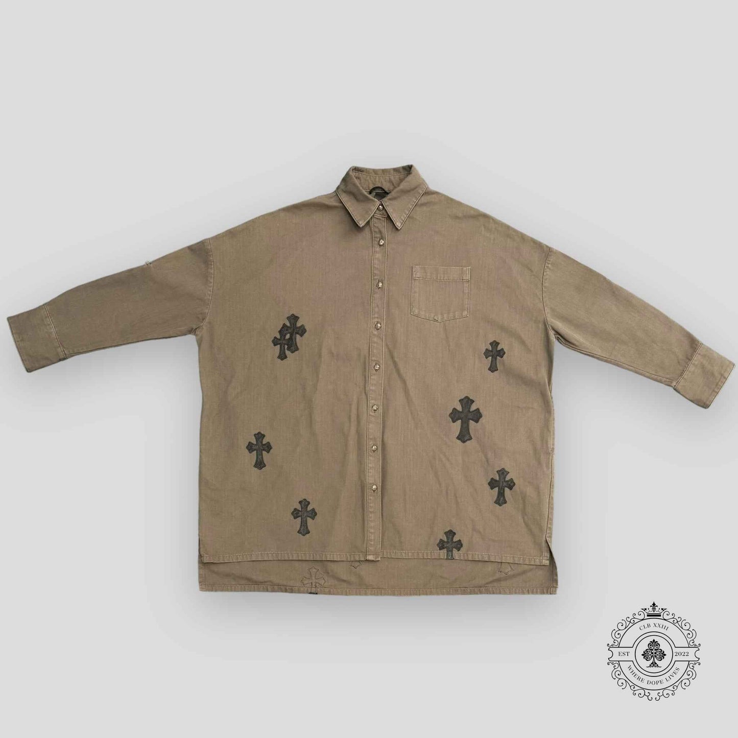 Chrome Hearts Oversized Cross Patch Shirt in Olive Green