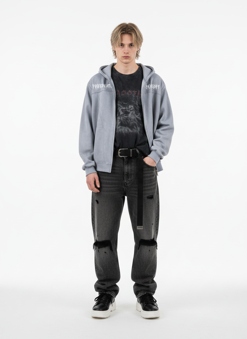 Vintage Suede Letter Embroidered Cropped Zip Up Hoodie - Luxuryurbanwear