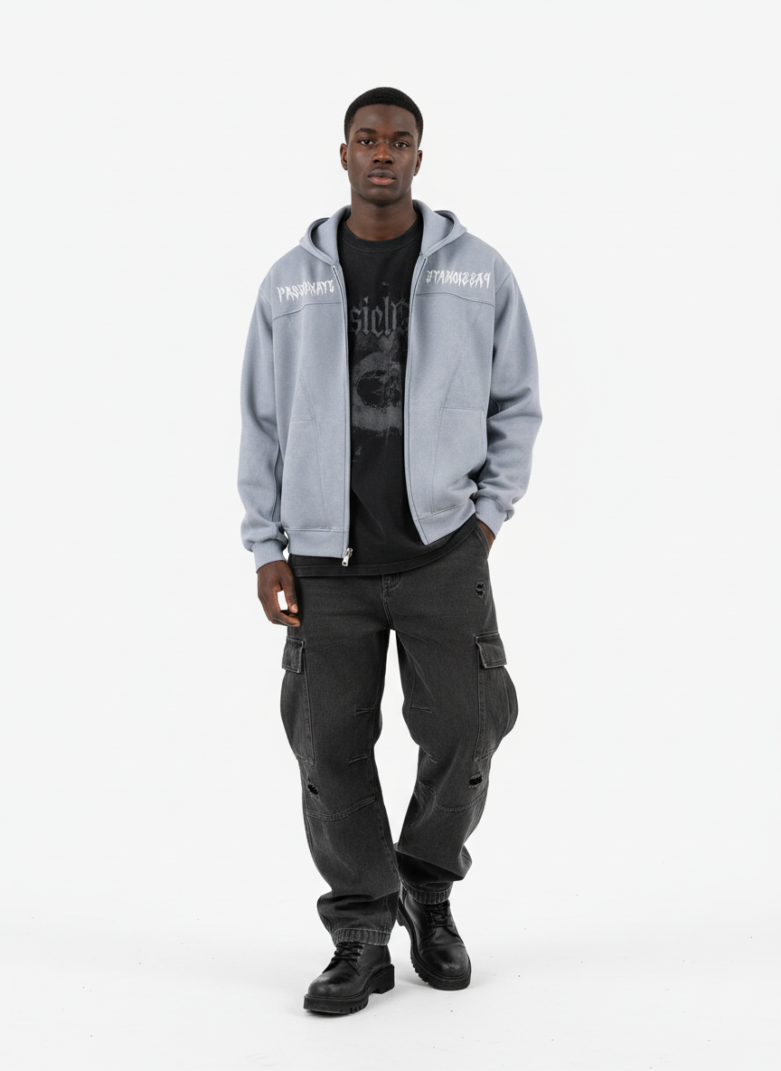 Vintage Suede Letter Embroidered Cropped Zip Up Hoodie - Luxuryurbanwear