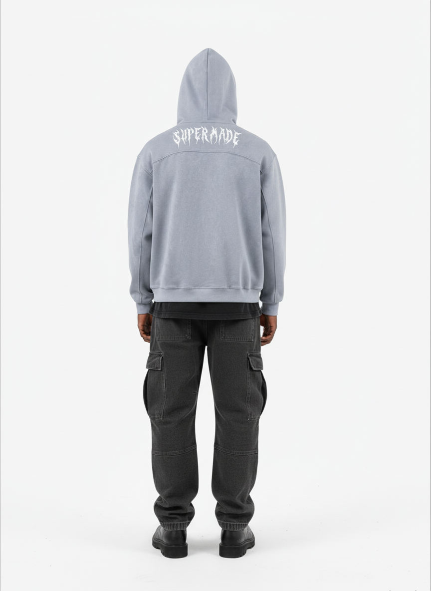 Vintage Suede Letter Embroidered Cropped Zip Up Hoodie - Luxuryurbanwear