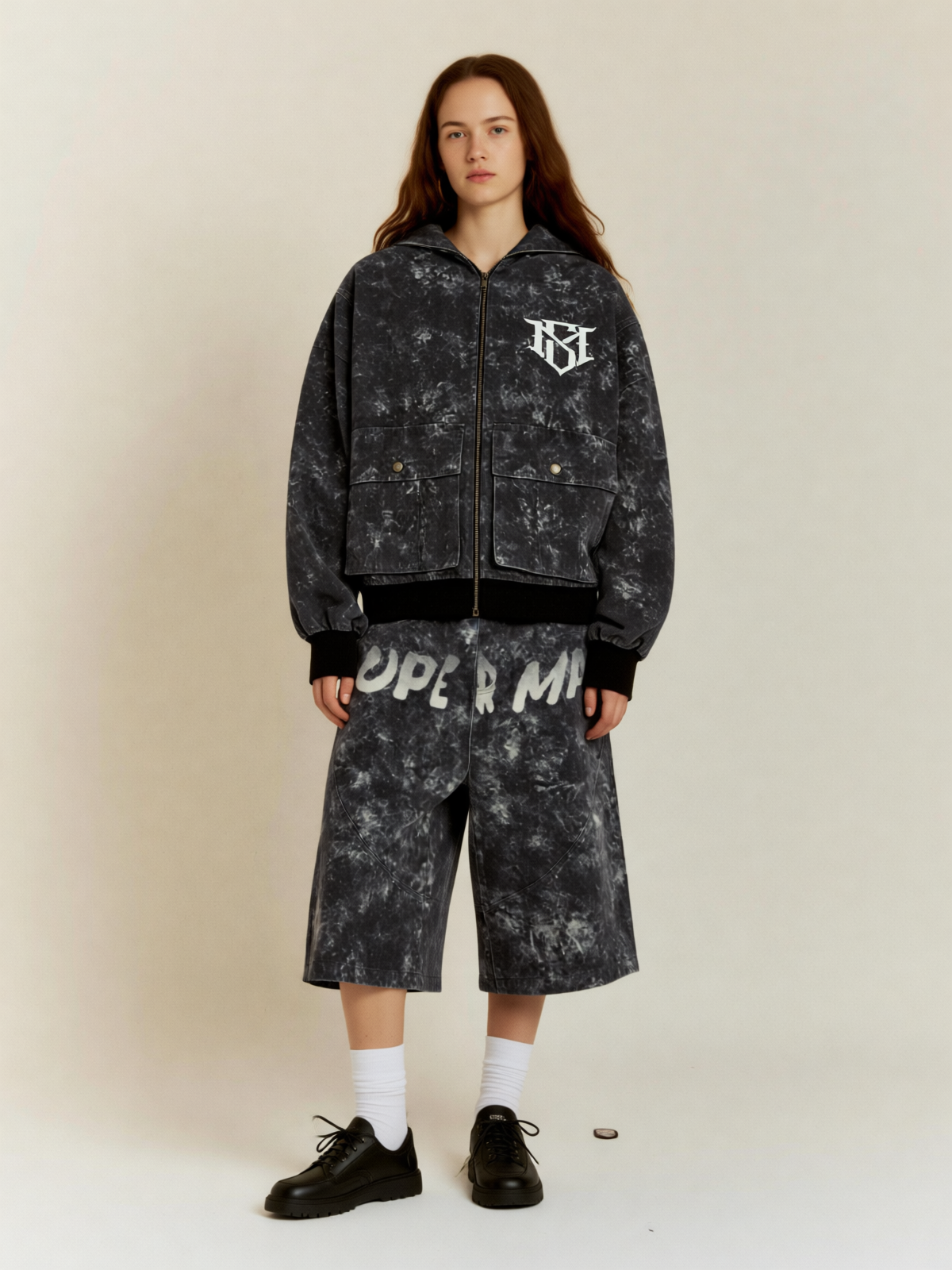 Original Oversized Denim Hoodie And Shorts Set - 2583 - Luxuryurbanwear