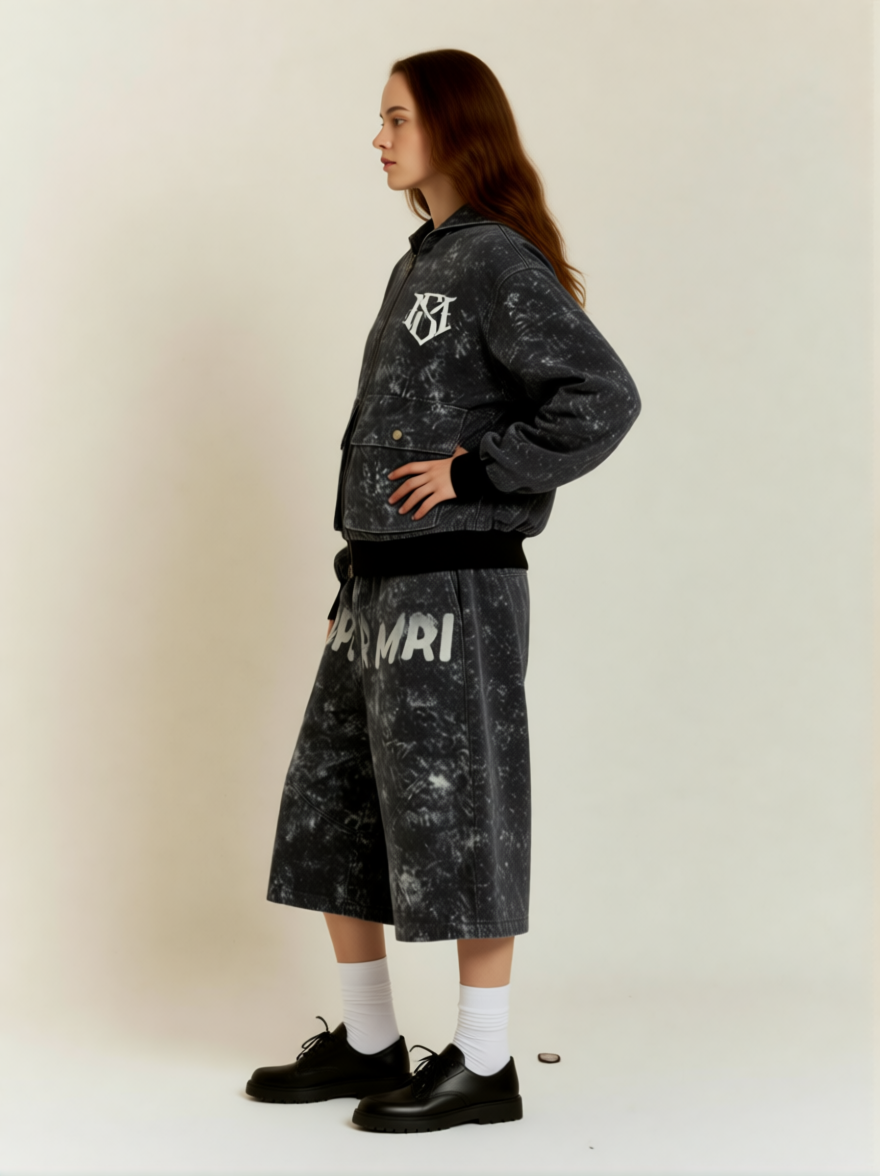 Original Oversized Denim Hoodie And Shorts Set - 2583 - Luxuryurbanwear