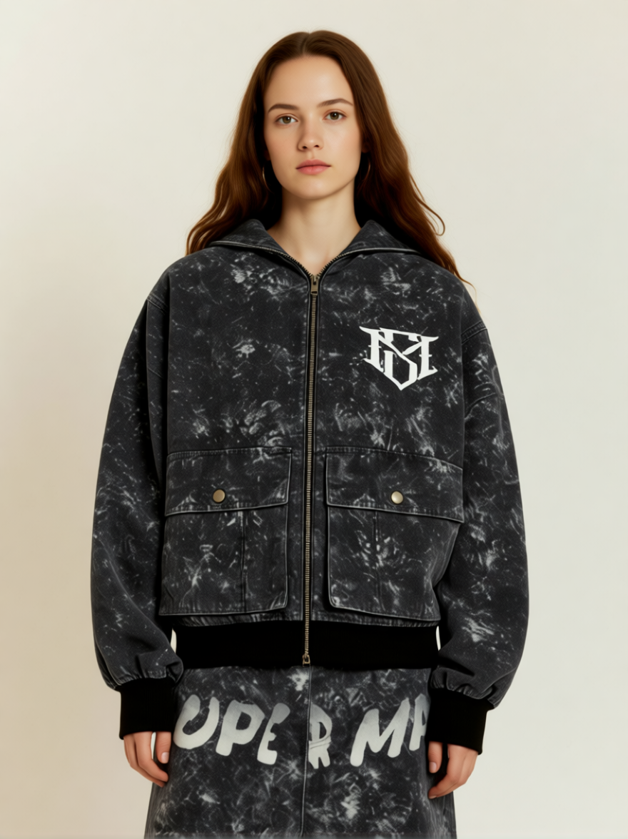Original Oversized Denim Hoodie And Shorts Set - 2583 - Luxuryurbanwear