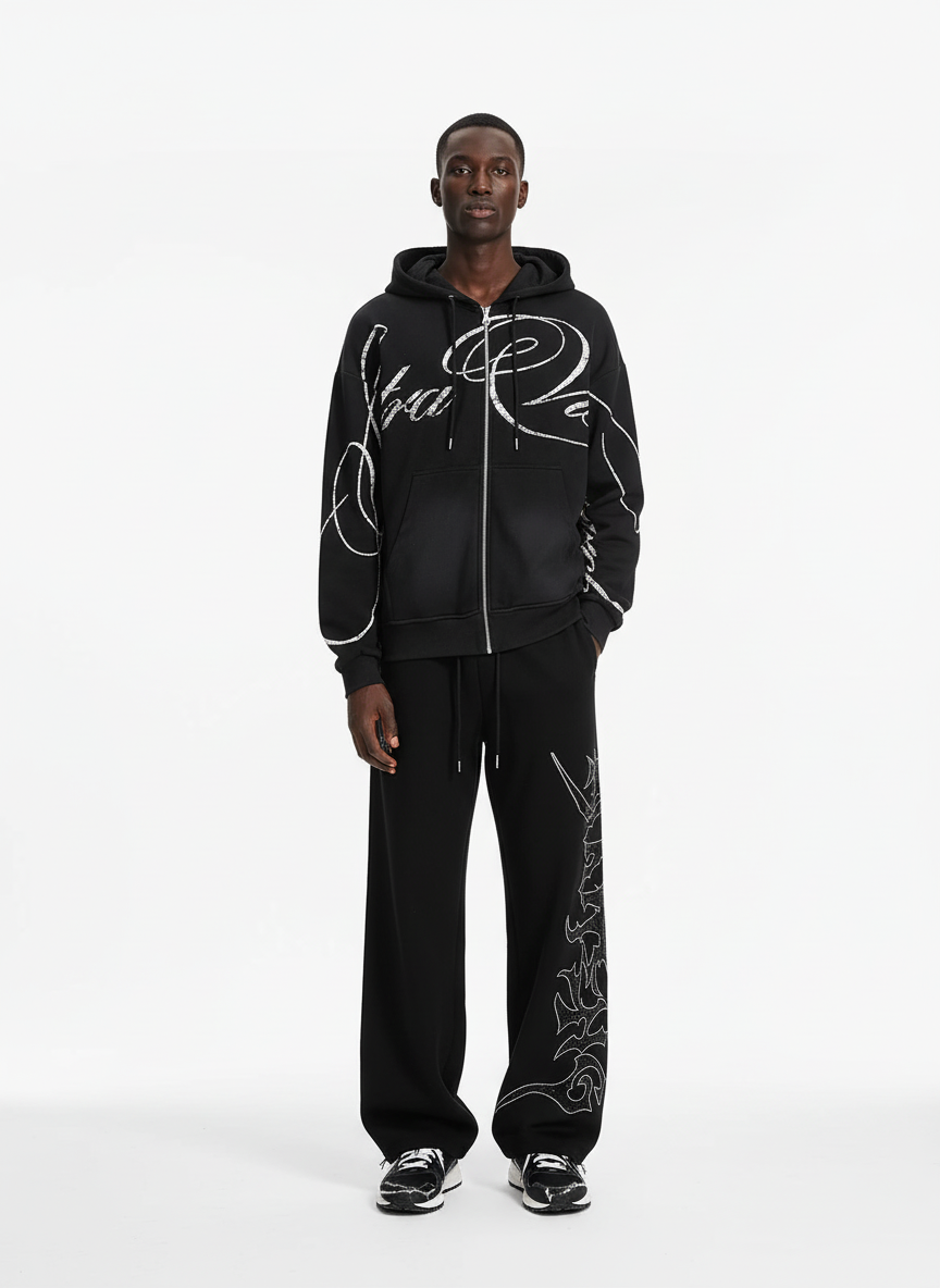 High Street Script Letter Print Zip-up Hoodie Jacket - Luxuryurbanwear