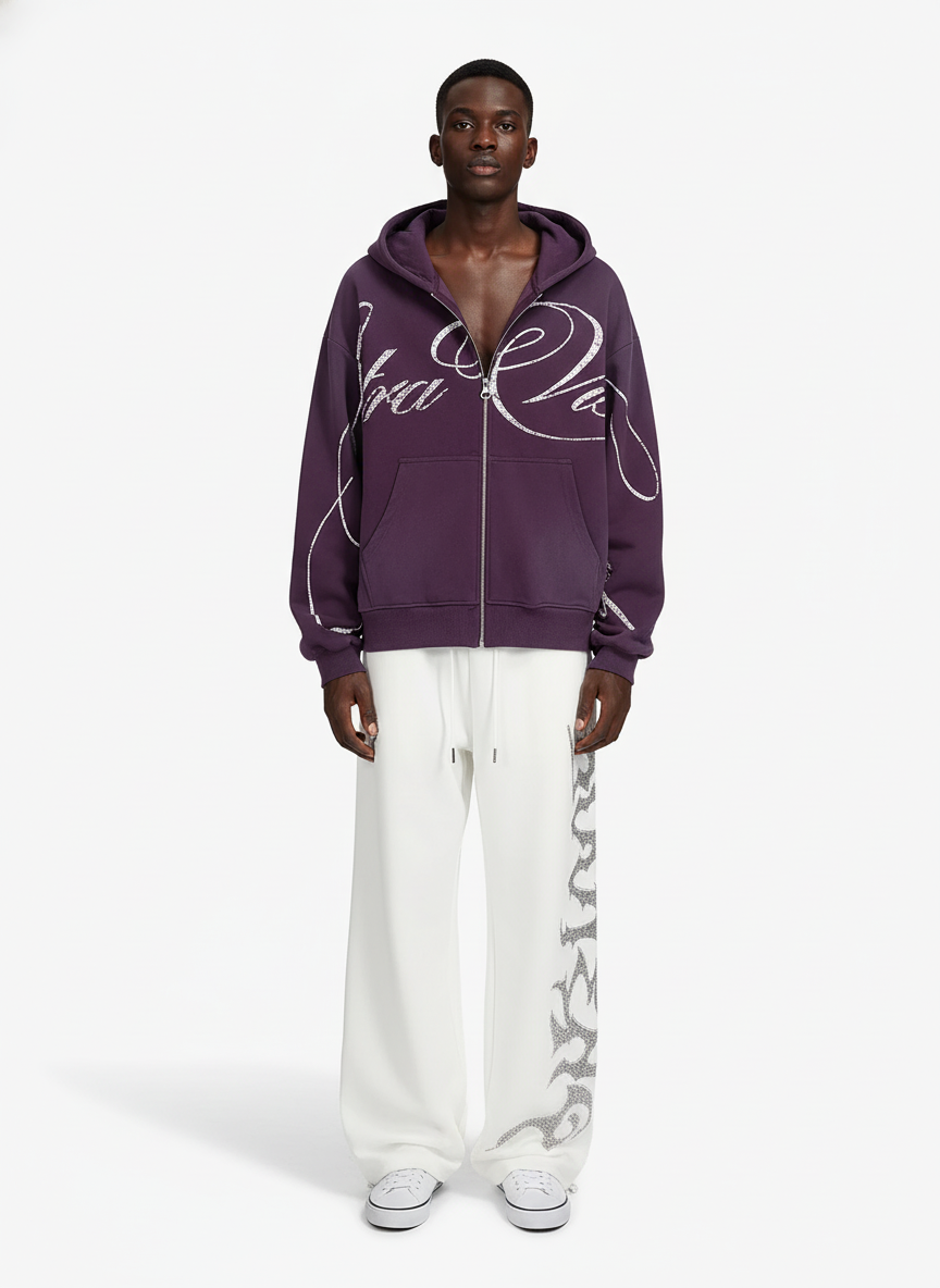 High Street Script Letter Print Zip-up Hoodie Jacket - Luxuryurbanwear