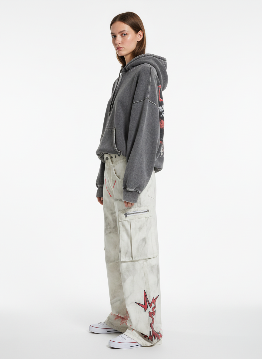 Vintage Dirty-Dyed Washed Wide-Leg Cargo Pants - 2559 - Luxuryurbanwear