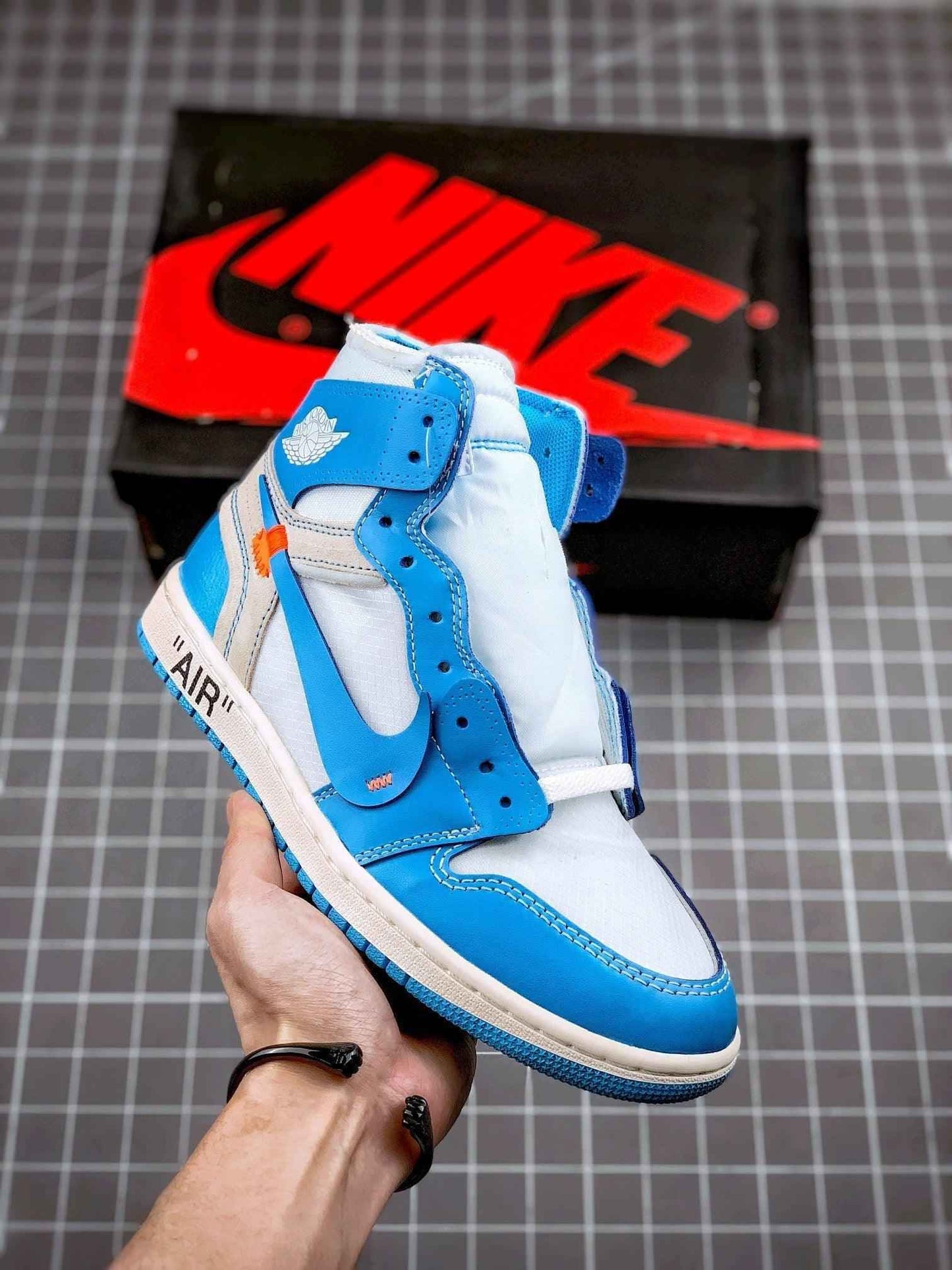 Custom Air Jordan 1 Retro High OG 'UNC' University Blue x OFF-W SneakerNational