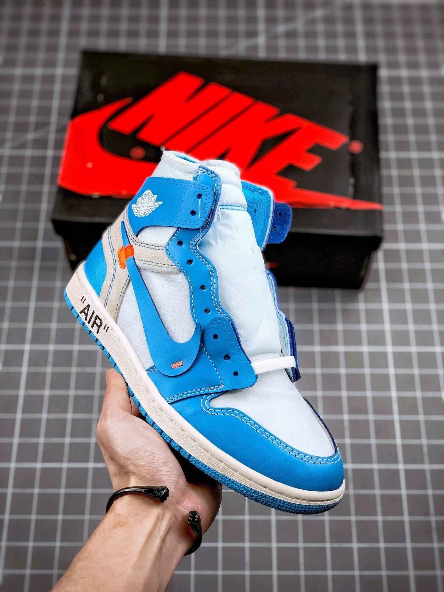 Custom Air Jordan 1 Retro High OG 'UNC' University Blue x OFF-W SneakerNational