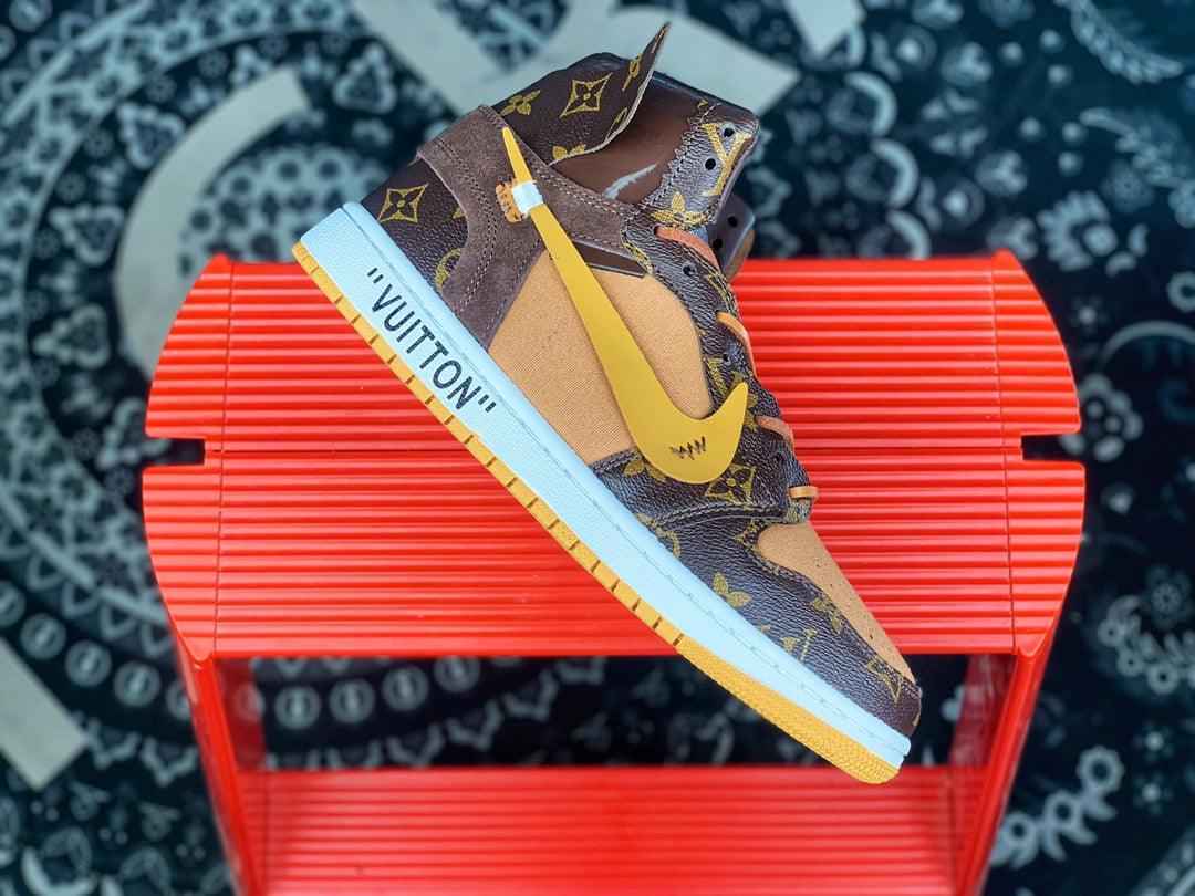 Custom Air Jordan 1 Virgil Abloh x Monogram x OFF WHITE Sneakers SneakerNational