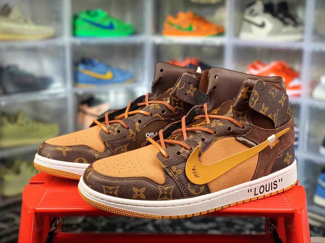 Custom Air Jordan 1 Virgil Abloh x Monogram x OFF WHITE Sneakers SneakerNational
