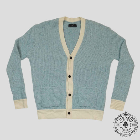 Amiri Fuzzy Wool Cardigan in Blue