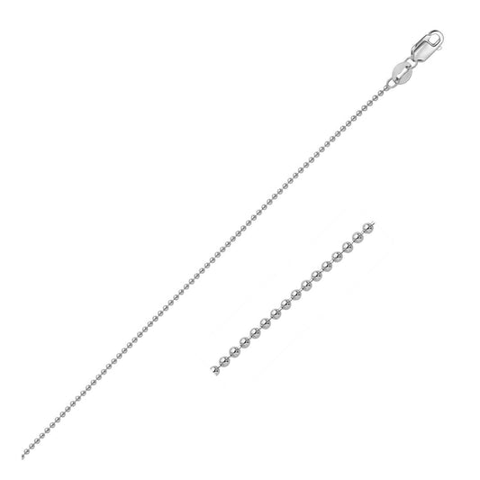 14k White Gold Bead Chain 1.0mm (1.00 mm)