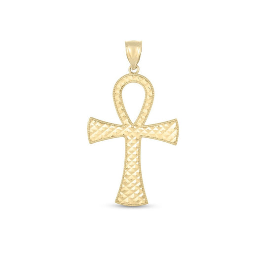 14k Yellow Gold High Polish Textured Ankh Pendant