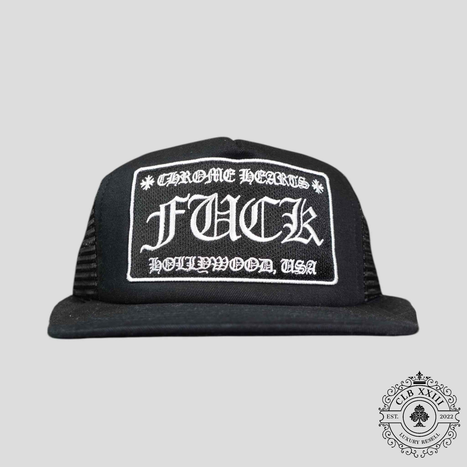 Chrome Hearts Fuck Hollywood Trucker Hat in Black