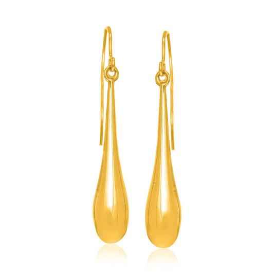 14k Yellow Gold Long Polished Teardrop Dangling Earrings