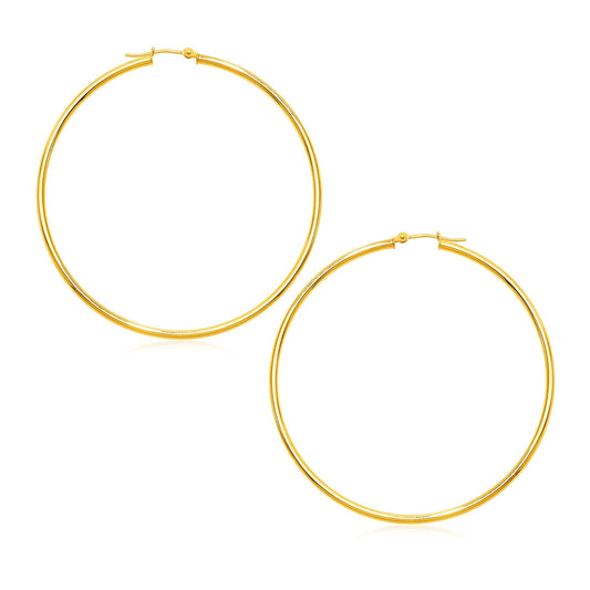 14k Yellow Gold Polished Large Round Hoop Earrings(2x60mm)