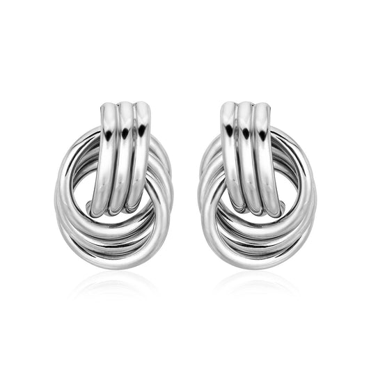 Polished Love Knot Earrings with Interlocking Rings in Sterling Silver(15mm)