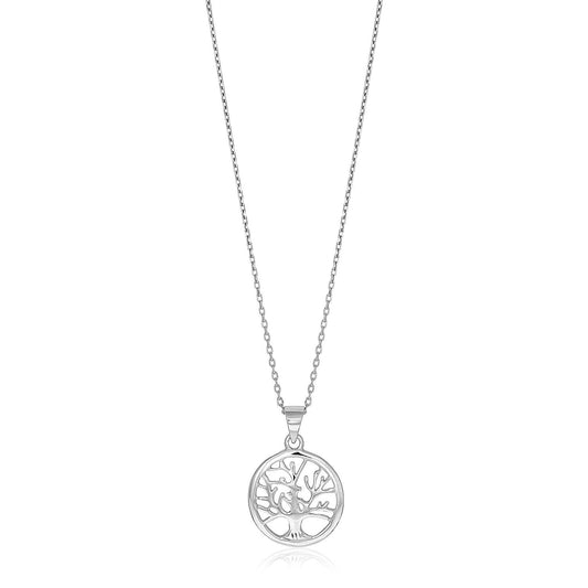 Sterling Silver inch Round Tree of Life Necklace