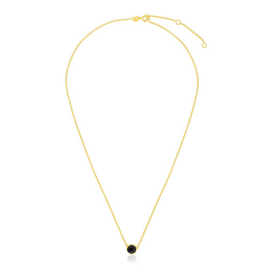 14k Yellow Gold 17 inch Necklace with Round Onyx
