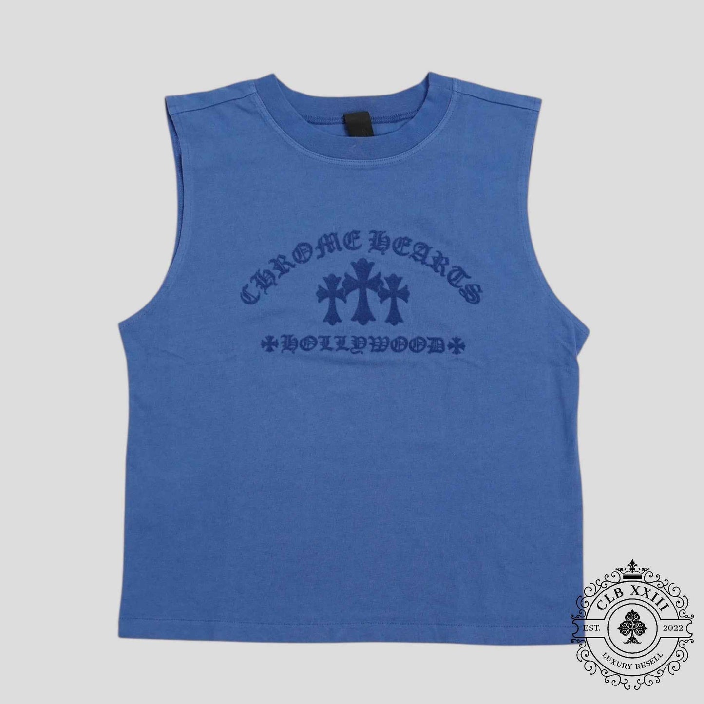 Chrome Hearts Women's Triple Cross Flocked Sleeveless Shirt in Blue