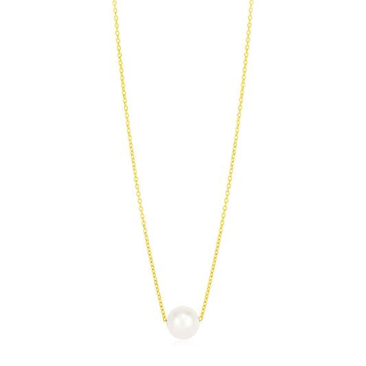 14k Yellow Gold 7mm Pearl Solitaire Necklace