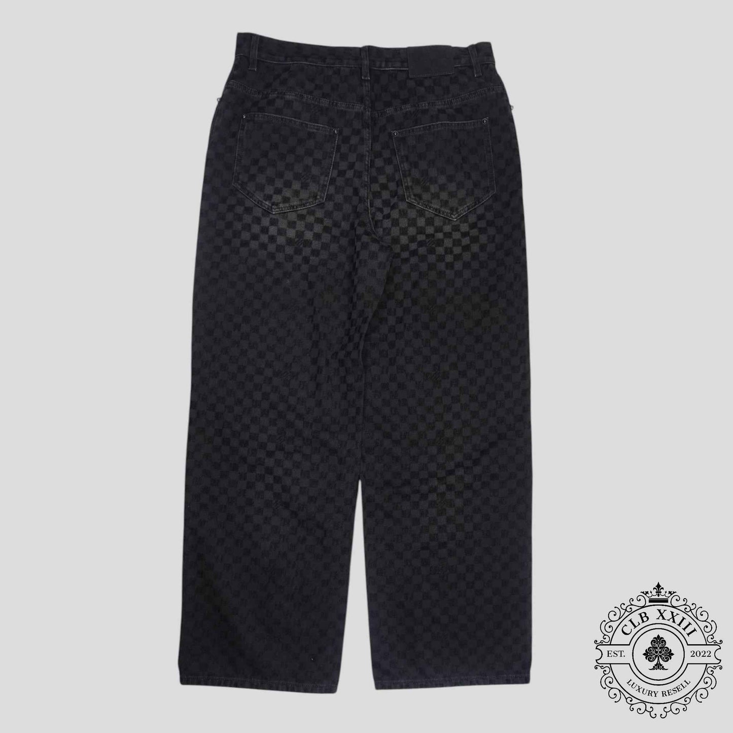 Louis Vuitton Damier Ultrablack Flocked Wide Leg Denim Pants in Black