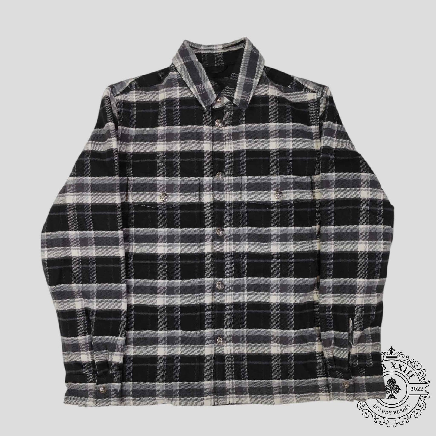 Chrome Hearts Padded Flannel Shirt in Black/White