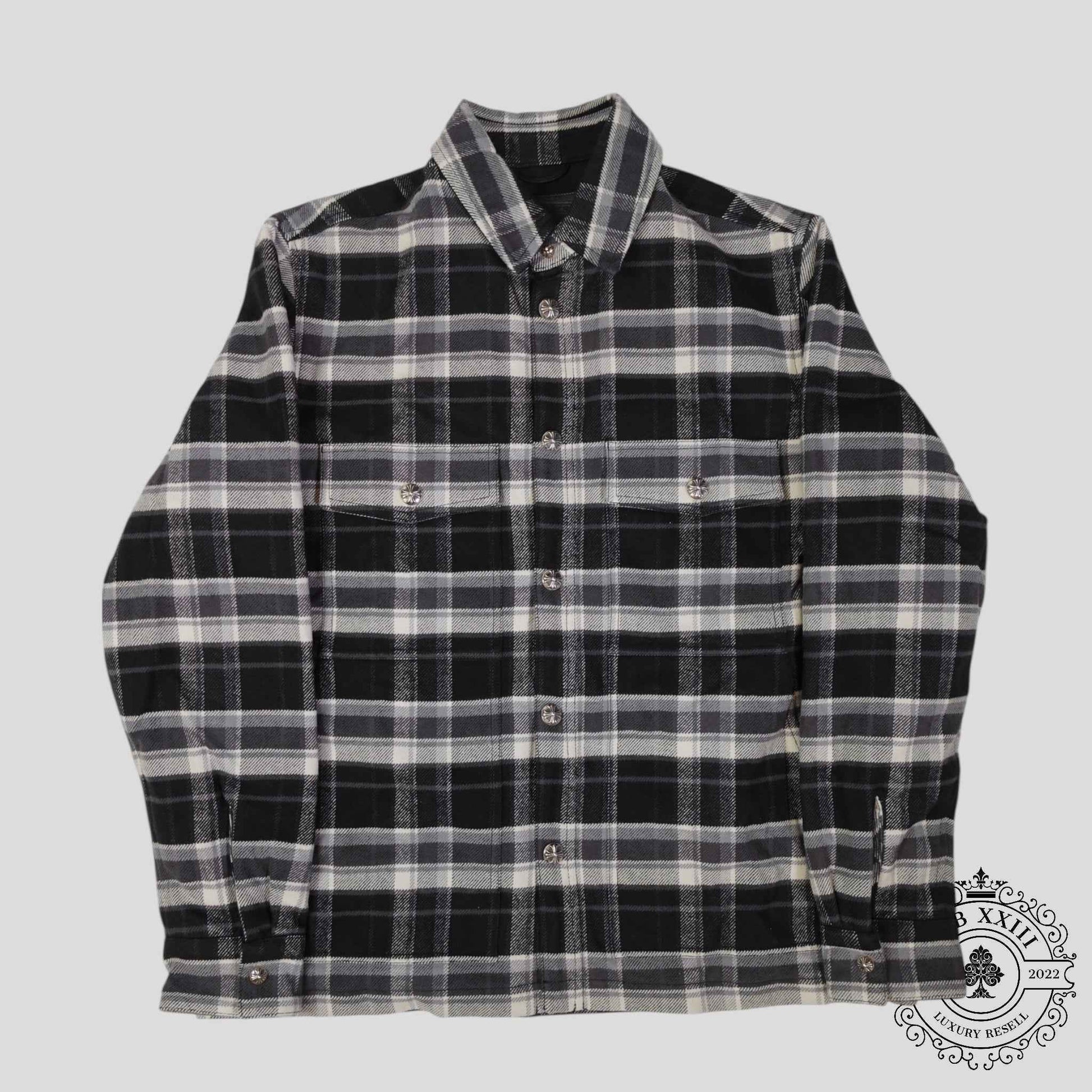Chrome Hearts Padded Flannel Shirt in Black/White