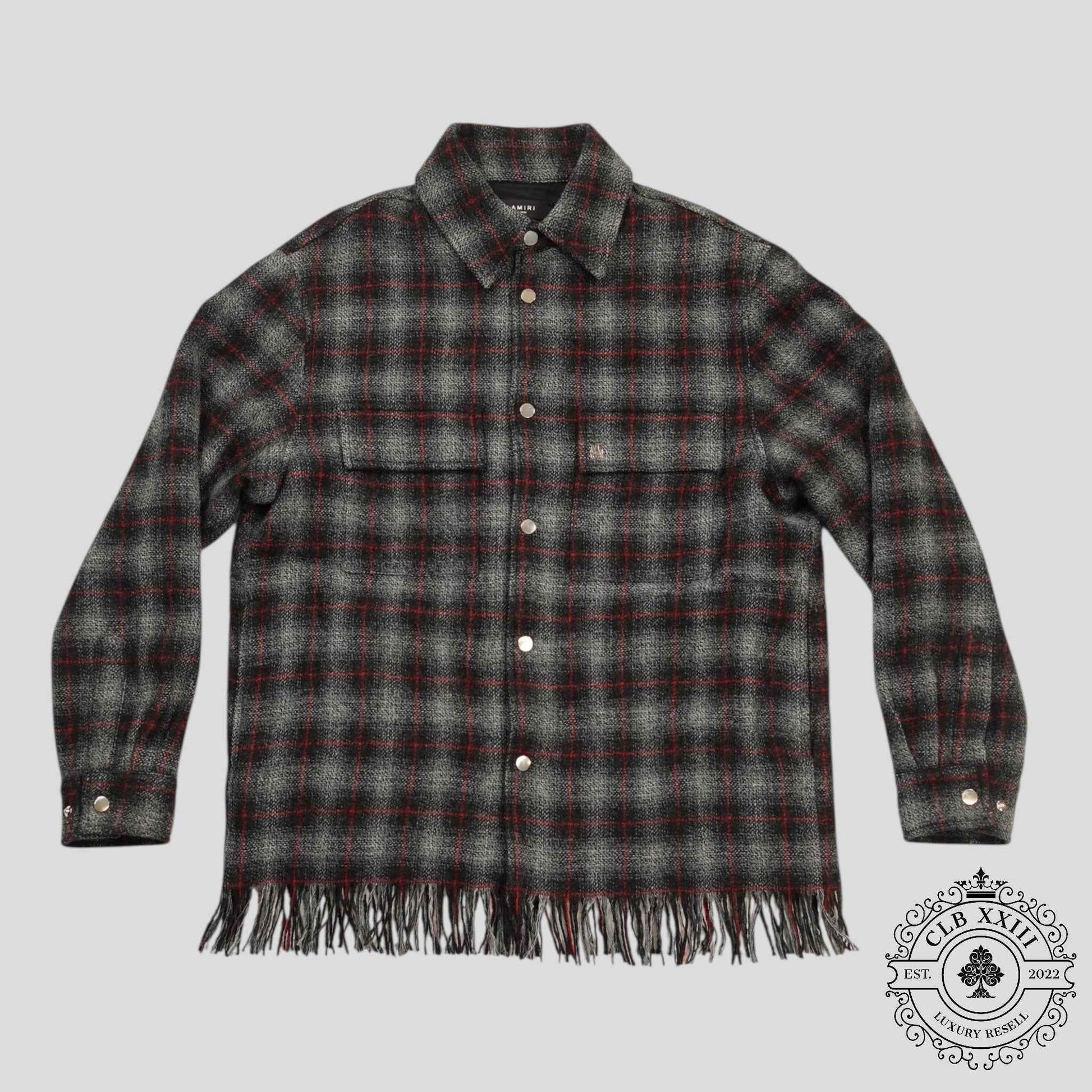 Amiri Fringe Wool Overshirt in Grey