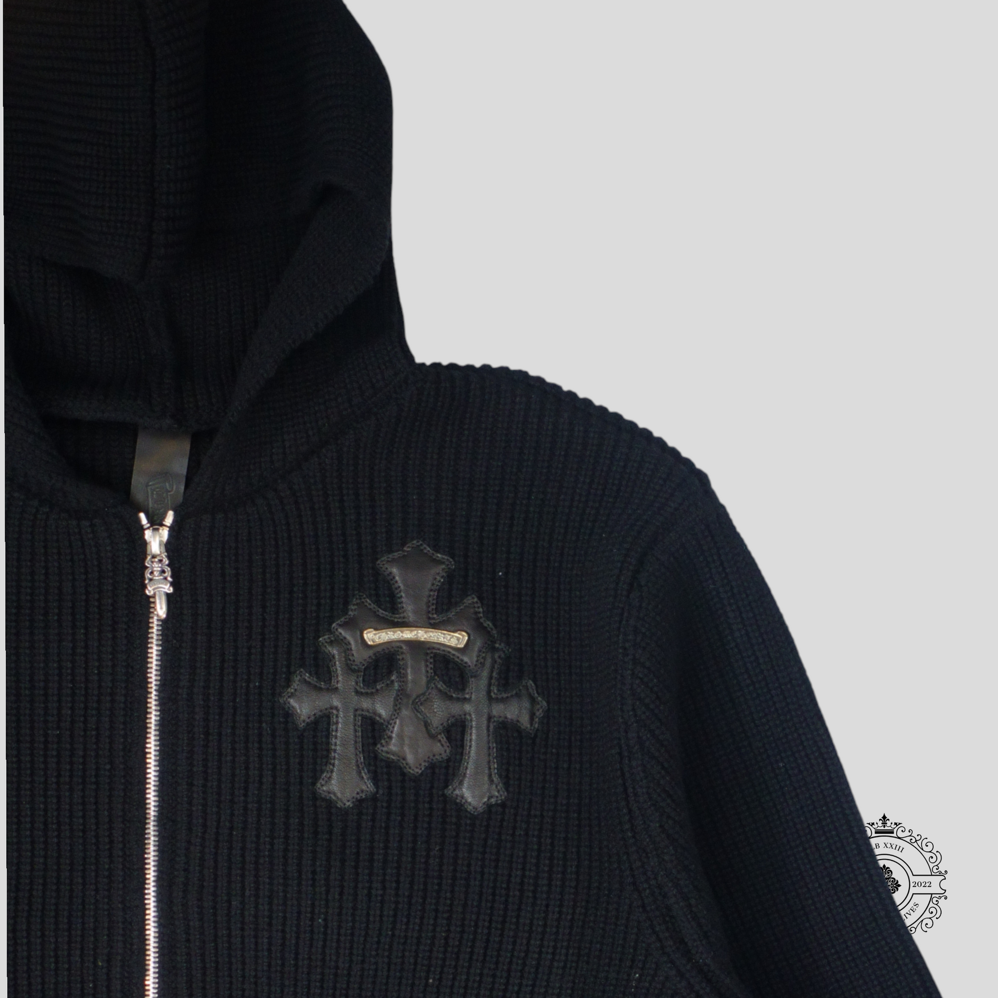 Chrome Hearts Cashmere Cross Patch Zip Up Hoodie in Black
