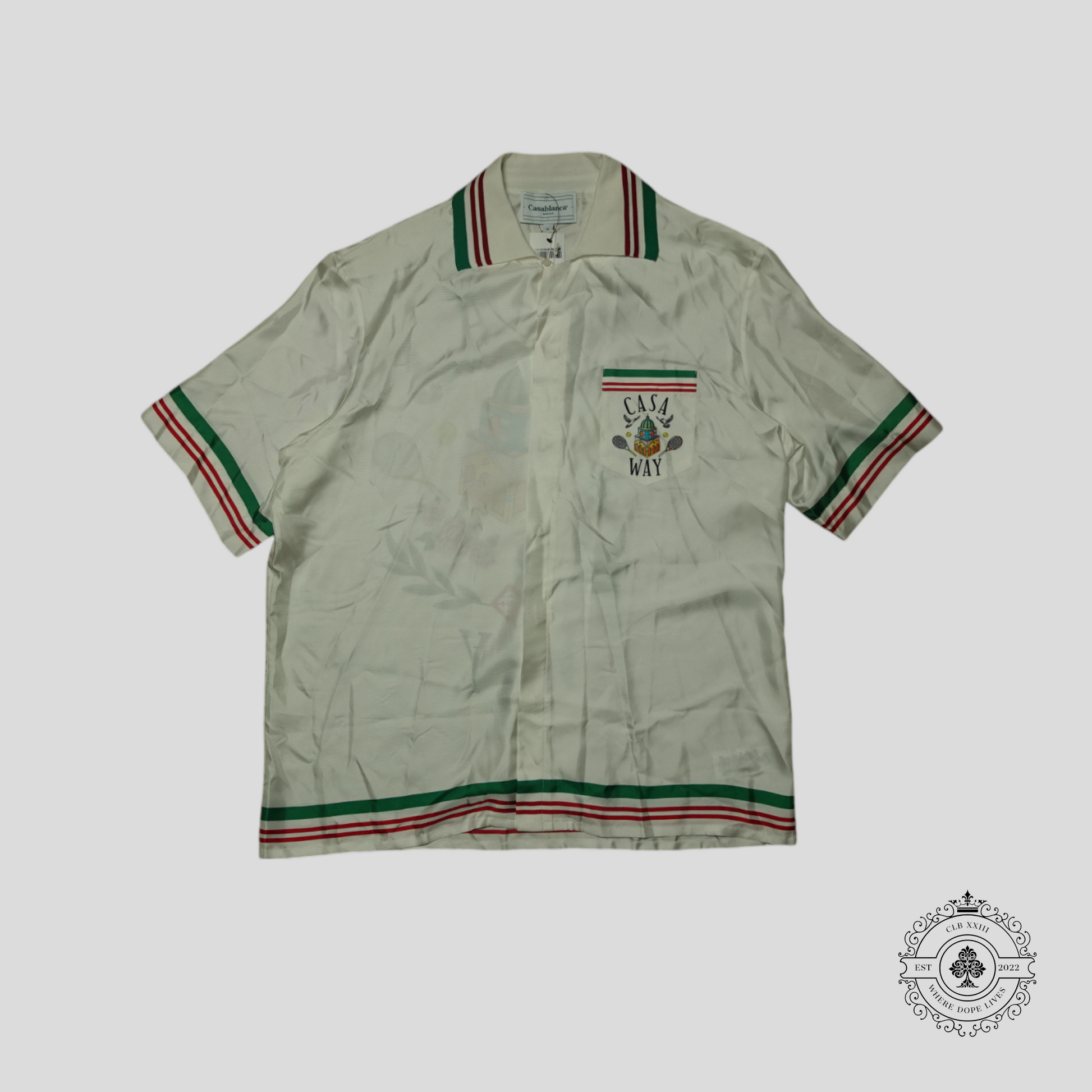 Casablanca Silk Twill Knitted Collar Button Up Shirt in White