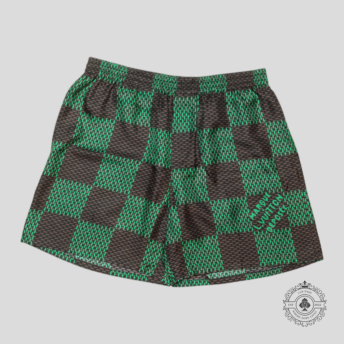 Louis Vuitton Damier Silk Shorts in Black/Brown/Green