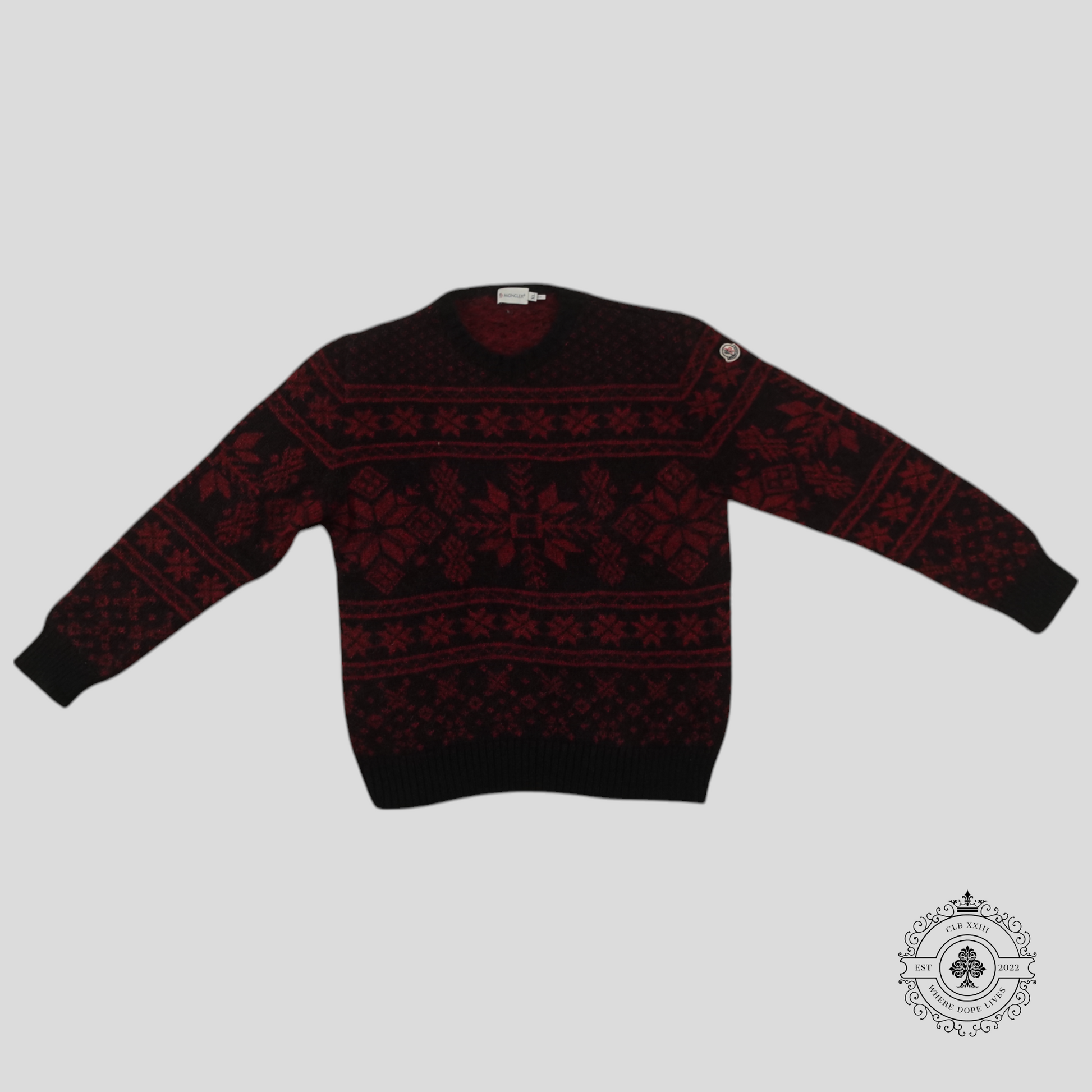 Moncler Snowflake Jacquard Mohair Sweater in Black/Red